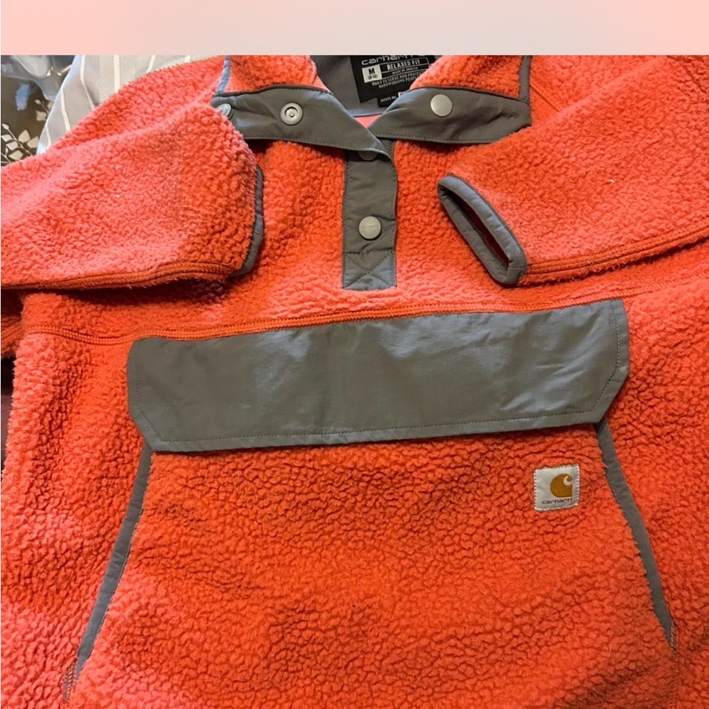 Carhartt Coral and Gray Relaxed Fit Pullover